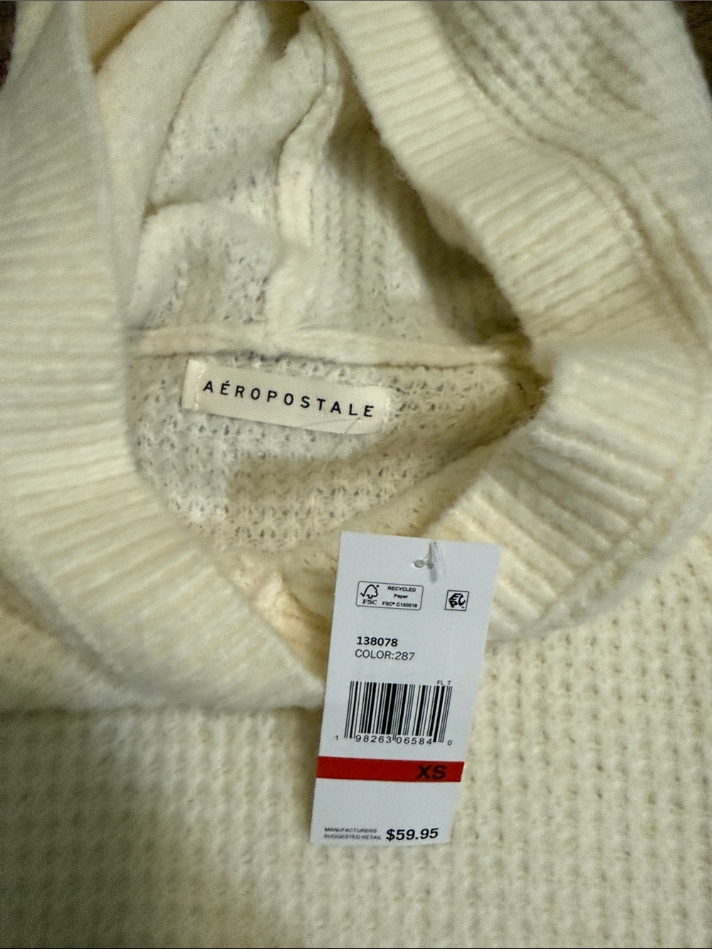 Aeropostale Cream Knit Hoodie Sweater - Picture 3 of 4